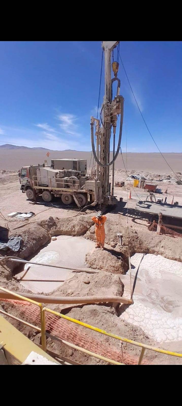 Drilling brine wells over salar ponds in the high Andes